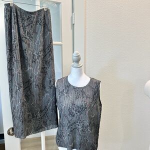 Rafael Women Skirt + Top Set Gray Sz Large Crinkle Pleat Lined Skirt Long + Tank